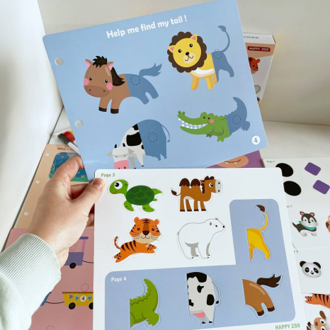 Развивающая многоразовая логическая книга с маркерами и липучками Животные333-4