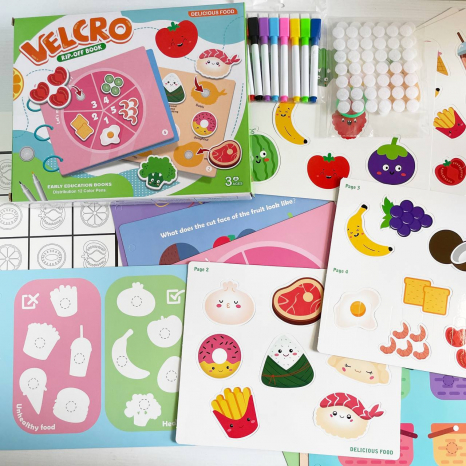 Розвиваюча багаторазова логічна книжка з маркерами та липучками Їжа 333-5