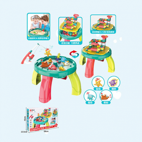 Дитячий ігровий столик з конструктором, риболовлею та пісочницею