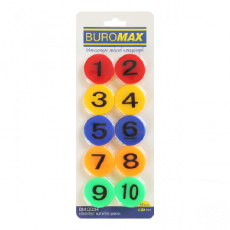 Магніти BUROMAX 0034 комплект 10шт*30мм Цифри