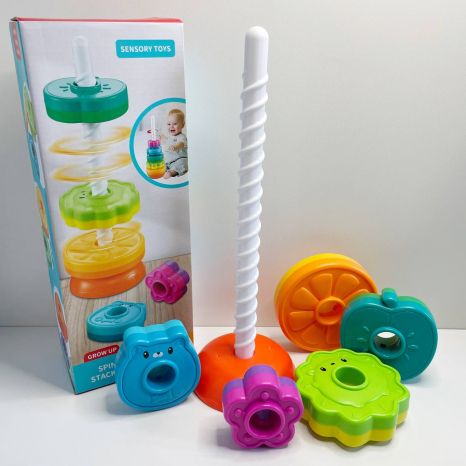 Дитяча гвинтова спіральна пірамідка з кільцями (текстурні,фрукти,тварини,квітка) 36403