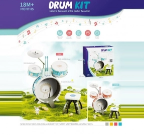 Барабанная установка (3 барабана, диаметры: 38 см, 20 см, 16 см, тарелка, стульчик, палочки) 3900 E