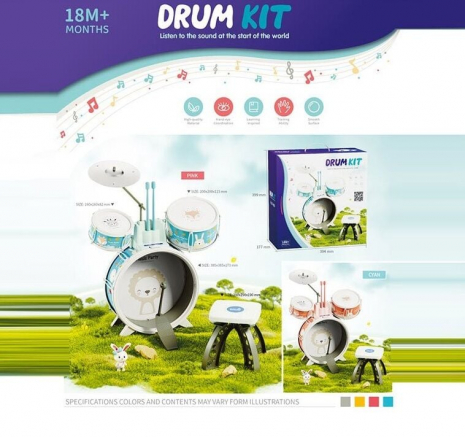 Барабанна установка (3 барабани, діаметри: 38 см, 20 см, 16 см, тарілка, стільчик, палички) 3900 E