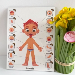 Деревяна гра рамка-вкладка частини тіла Хлопчик Познавалка Poznavalka