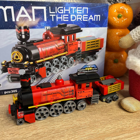 Пластиковий конструктор 3 в 1 Поїзд, будтехніка, мотоцикл (305 деталей) Trans Collector Qman 42101