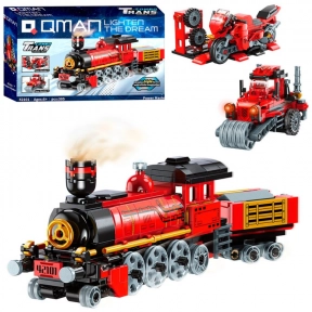 Пластиковий конструктор 3 в 1 Поїзд, будтехніка, мотоцикл (305 деталей) Trans Collector Qman 42101