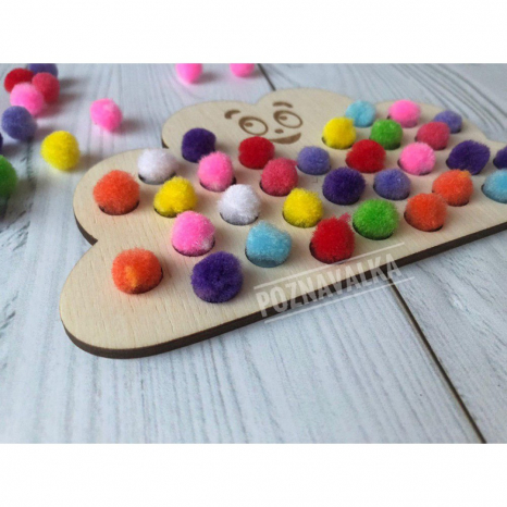 Дерев'яна гра-сортер Хмаринка з помпонами. Poznavalka. 4300700