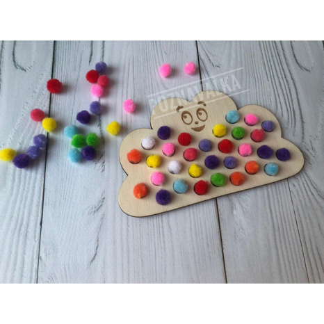 Дерев'яна гра-сортер Хмаринка з помпонами. Poznavalka. 4300700