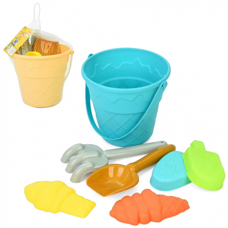 Набір для пісочниці відро, лопатка, граблі, форми-морозиво 4329