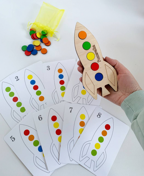 Деревянная игра-сортер Ракета с фишками Poznavalka