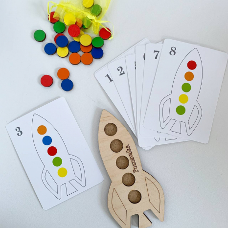 Деревянная игра-сортер Ракета с фишками Poznavalka