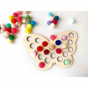 Дерев'яна гра сортер Метелик з помпонами 1,5 см Познавалка 44086600 Poznavalka