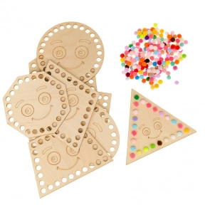 Деревянная игра Геометрические фигуры с помпонами и рисунками Познавалка / Poznavalka