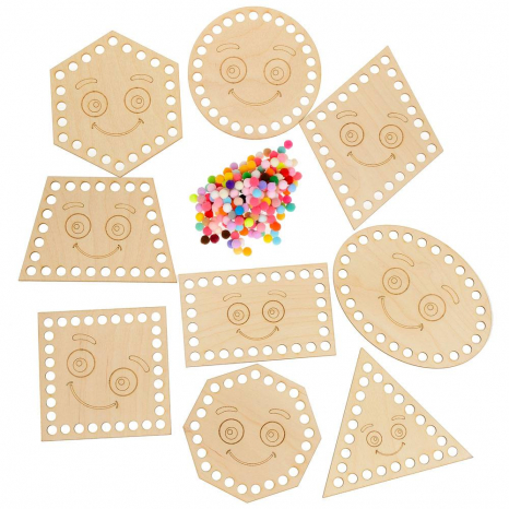 Деревянная игра Геометрические фигуры с помпонами и рисунками Познавалка / Poznavalka