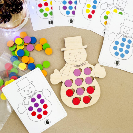 Деревянная игра сортер Снеговик с фишками Познавалка 44088100 Poznavalka