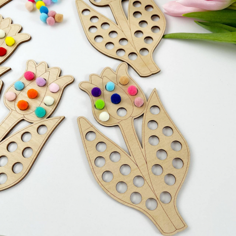 Деревянная игра сортер Тюльпан с помпонами Познавалка 44089600 Poznavalka