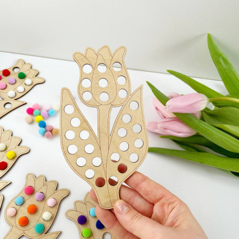 Деревянная игра сортер Тюльпан с помпонами Познавалка 44089600 Poznavalka