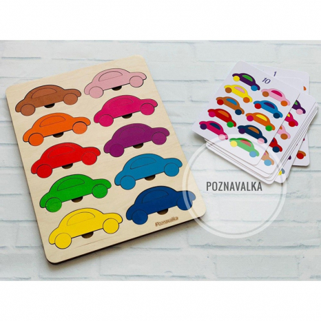 Деревянная игра Цветные машинки 10 цветов Познавалка 44093000 Poznavalka