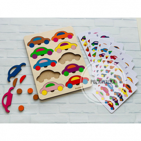 Деревянная игра Цветные машинки 10 цветов Познавалка 44093000 Poznavalka