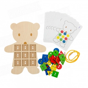 Деревянная игра шнуровка Мишка с карточками Познавалка