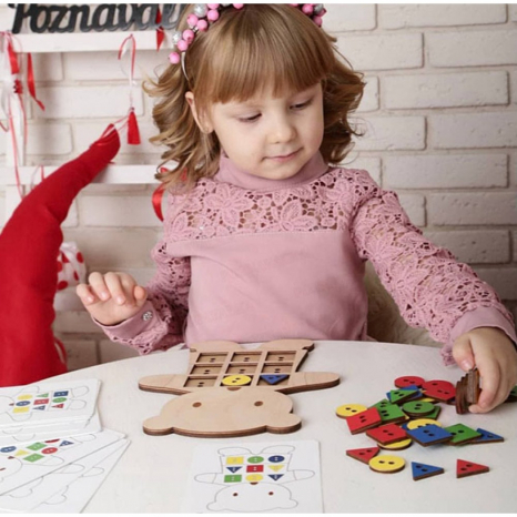 Дерев'яна гра шнурівка Ведмедик з картками Познавалка