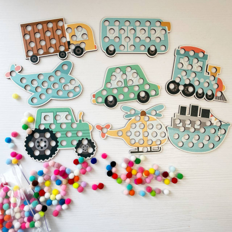 Дерев'яна гра сортер Транспорт з помпонами Познавалка 44096000 Poznavalka