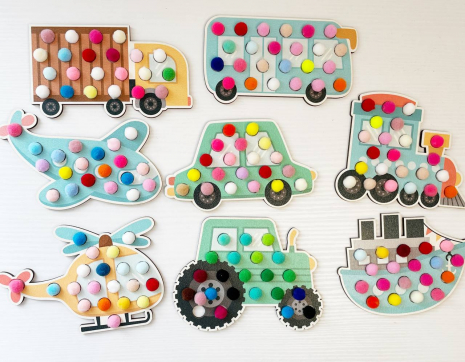 Дерев'яна гра сортер Транспорт з помпонами Познавалка 44096000 Poznavalka