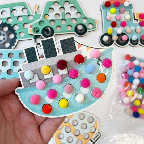 Дерев'яна гра сортер Транспорт з помпонами Познавалка 44096000 Poznavalka