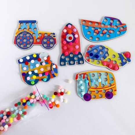 Дерев'яна гра сортер Транспорт з помпонами Познавалка 44096000 Poznavalka