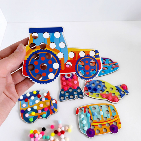 Дерев'яна гра сортер Транспорт з помпонами Познавалка 44096000 Poznavalka