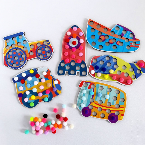 Дерев'яна гра сортер Транспорт з помпонами Познавалка 44096000 Poznavalka