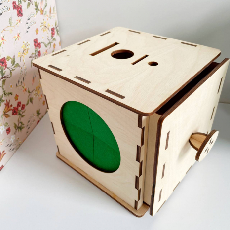 Дерев'яний куб-сортер 2 в 1 (шкатулка + на дотик)