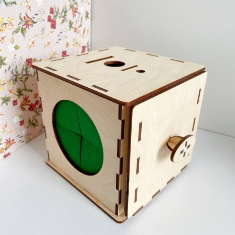 Дерев'яний куб-сортер 2 в 1 (шкатулка + на дотик)