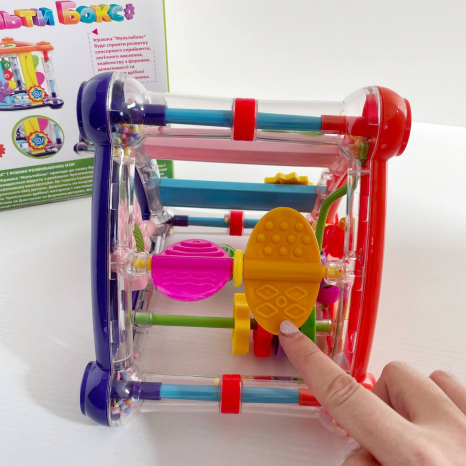 Мультибокс для малюків з брязкальцем, пальчиковий лабіринт, дзеркало, рахівниця, пальчикові ігри 45323