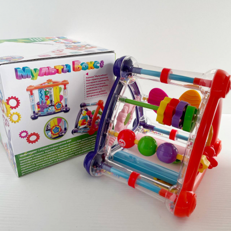 Мультибокс для малюків з брязкальцем, пальчиковий лабіринт, дзеркало, рахівниця, пальчикові ігри 45323