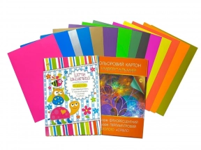 Набор цветного картона 7цветов флюр+1 золото+1серебро.+5перлам. Тетрада А4 461512