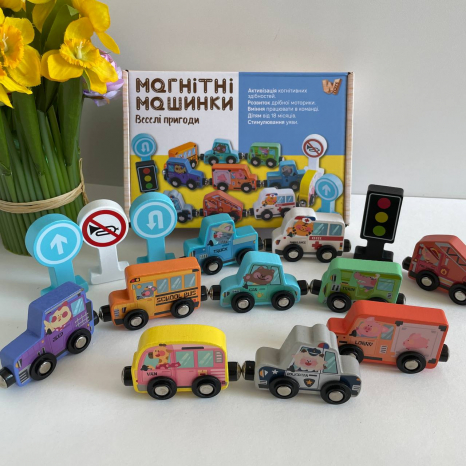 Дерев'яні магнітні машинки з цифрами 49325