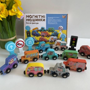 Деревянные магнитные машинки с цифрами 49325