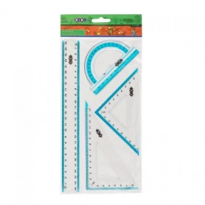 Набор линеек на 4 предмета: линейка 25см, транспортир, 2 треугольника, ZiBi 5681