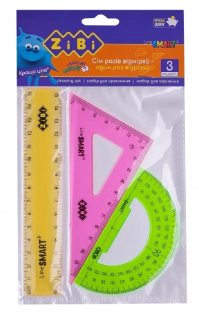 Набор: ZiBi 5686 (линейка 15см, угольник, транспортир неоновый цвет