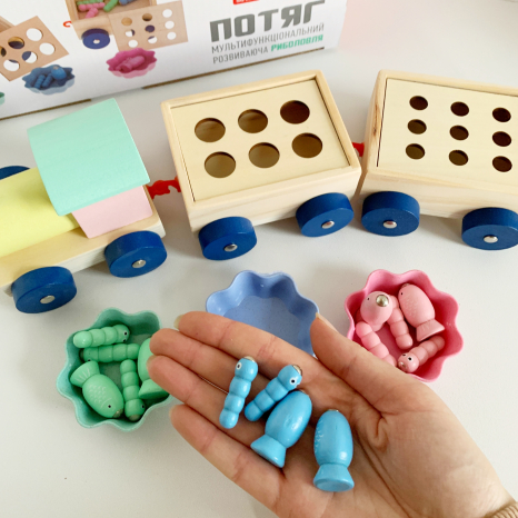 Дерев`яна іграшка Потяг - каталка, магнітна риболовля, сортер, Fun Game, 57841