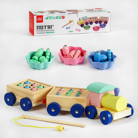 Дерев`яна іграшка Потяг - каталка, магнітна риболовля, сортер, Fun Game, 57841