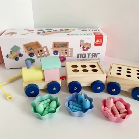 Дерев`яна іграшка Потяг - каталка, магнітна риболовля, сортер, Fun Game, 57841