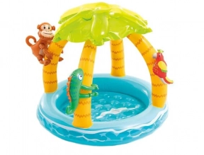 Детский бассейн с надувным дном и навесом Тропический остров Intex 58417