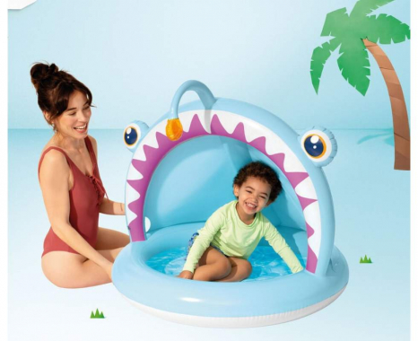 Дитячий басейн з надувним дном та дахом Intex Риба Вудильник 58419 для малюків