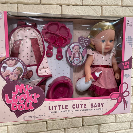 Лялька п'є воду, пісяє ,з рюкзаком, розмір 35 см 59013