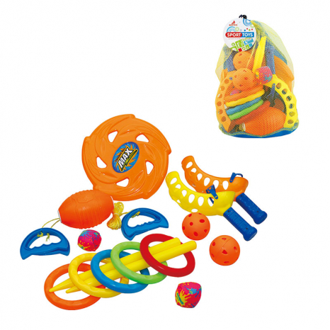 Спортивний набір дитячий: фрісбі, кільцекид, пастка, еспандер, м'ячі пластикові та м'які 6026
