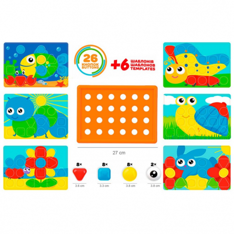 Мозаїка для малюків із трафаретами та великими фішками Технок 6047