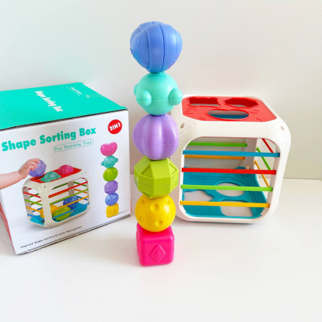 Розвиваючий сортер з резиночками та тактильними елеменами  грані з резинками, 6 фігур (брязкальця) 608-99