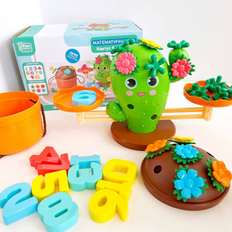 Гра-балансир, математичні ваги "Кактус" цифри 1-10, квіти, годинник